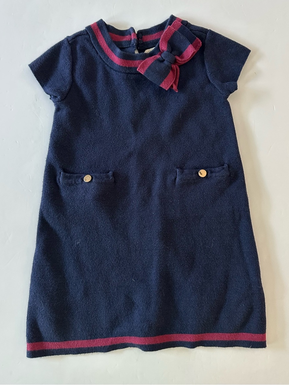 Hope & Henry Milano Tipped Sweater Dress Short Sleeve 2T Organic Cotton